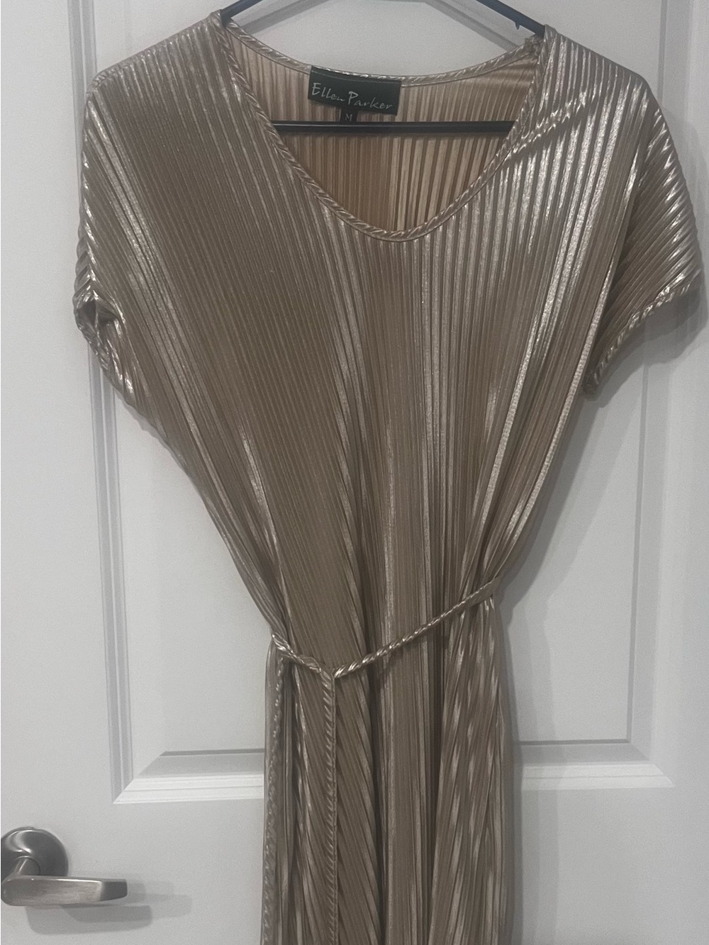 Metallic Gold Pleated Maxi Dress - Elegant Evening Wear